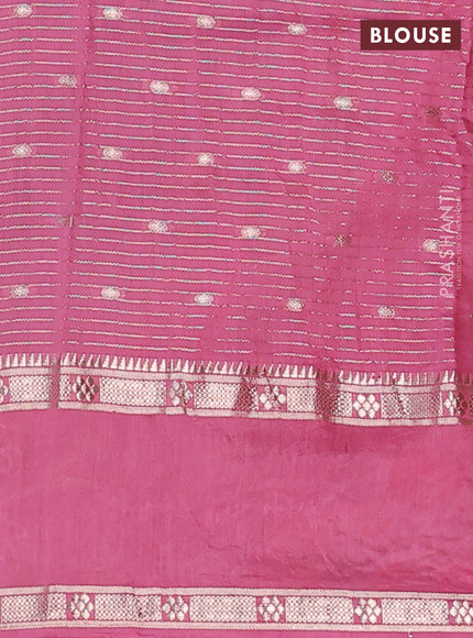 Semi chanderi saree pink shade with allover zari weaves & buttas and floral embroidery border