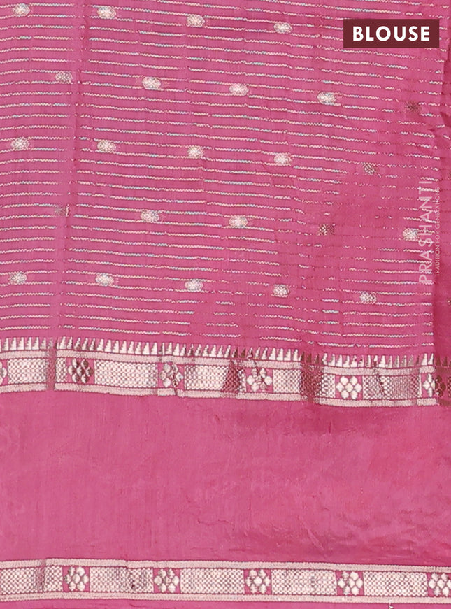 Semi chanderi saree pink shade with allover zari weaves & buttas and floral embroidery border