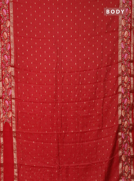 Semi chanderi saree red with allover zari weaves & buttas and floral embroidery border