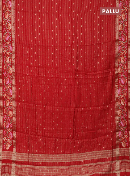 Semi chanderi saree red with allover zari weaves & buttas and floral embroidery border