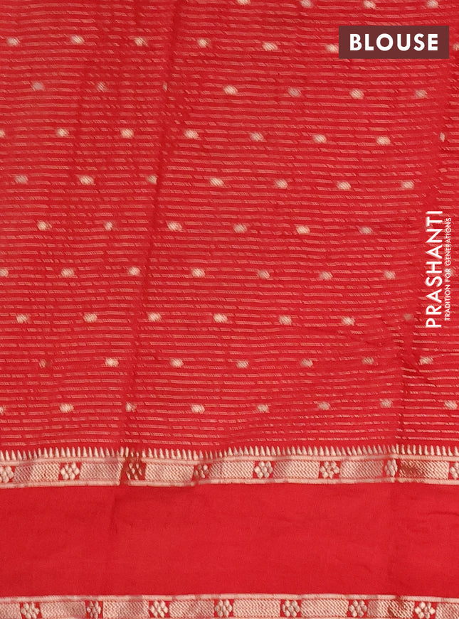 Semi chanderi saree red with allover zari weaves & buttas and floral embroidery border