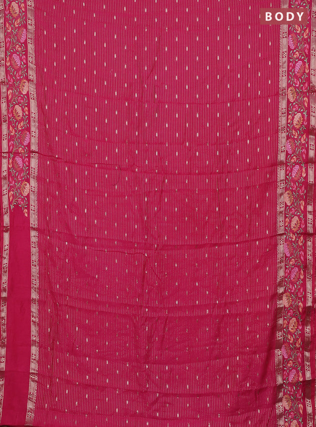 Semi chanderi saree pink with allover zari weaves & buttas and floral embroidery border
