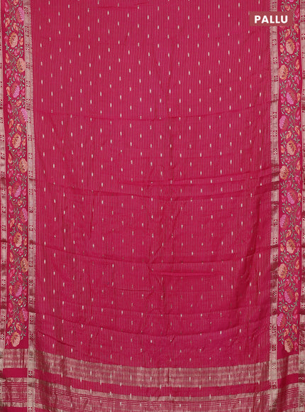 Semi chanderi saree pink with allover zari weaves & buttas and floral embroidery border