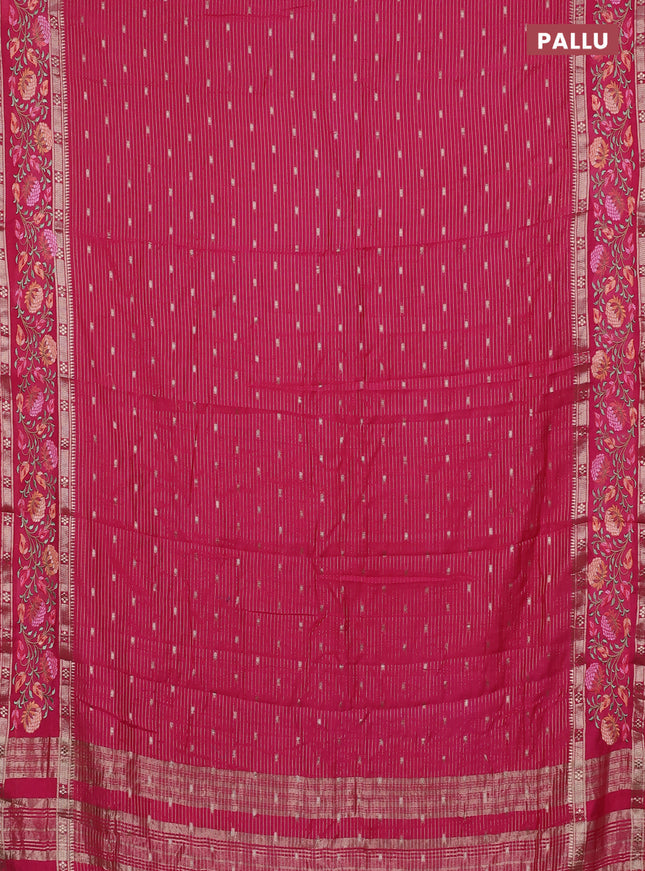 Semi chanderi saree pink with allover zari weaves & buttas and floral embroidery border