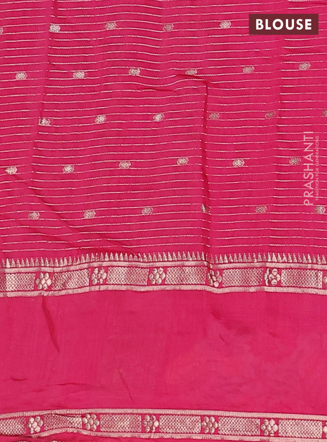 Semi chanderi saree pink with allover zari weaves & buttas and floral embroidery border