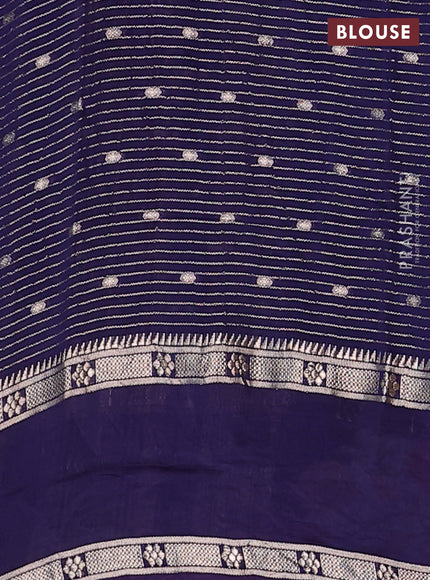 Semi chanderi saree blue with allover zari weaves & buttas and floral embroidery border