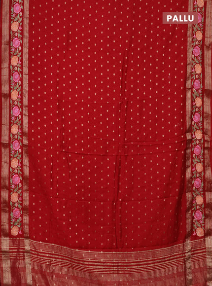 Semi chanderi saree red with zari woven buttas and floral embroidery border