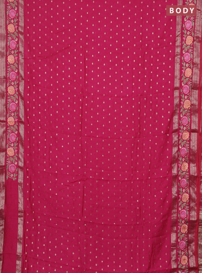 Semi chanderi saree pink with zari woven buttas and floral embroidery border