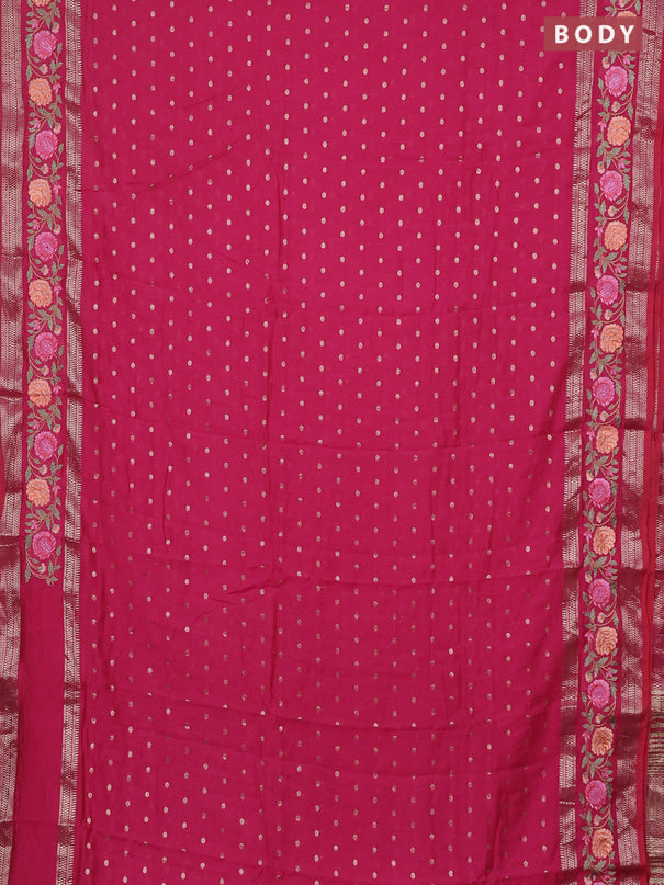 Semi chanderi saree pink with zari woven buttas and floral embroidery border