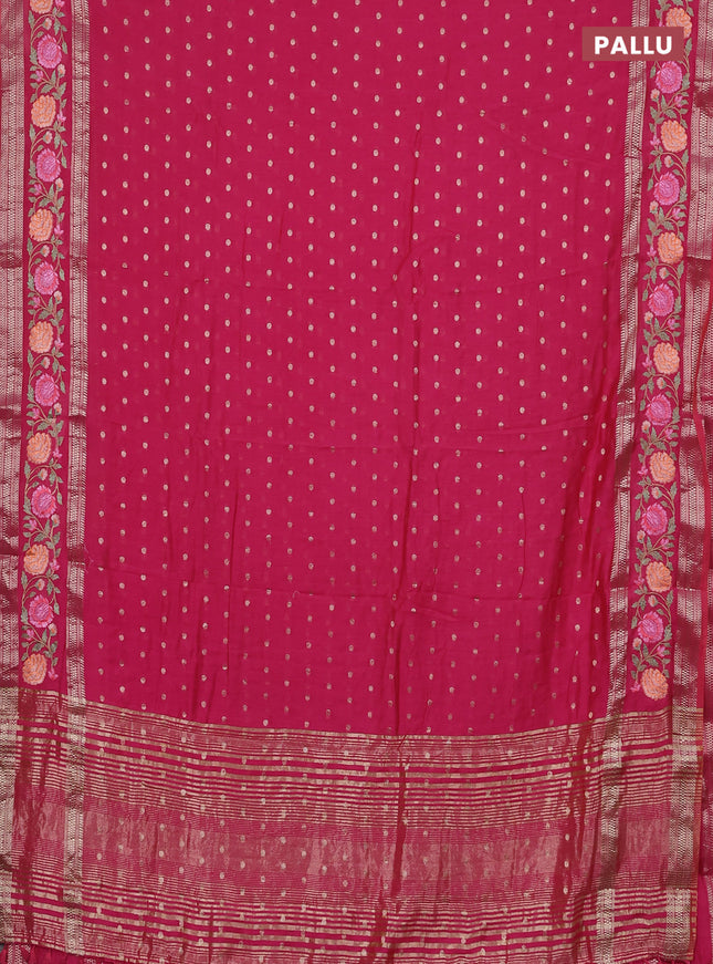 Semi chanderi saree pink with zari woven buttas and floral embroidery border