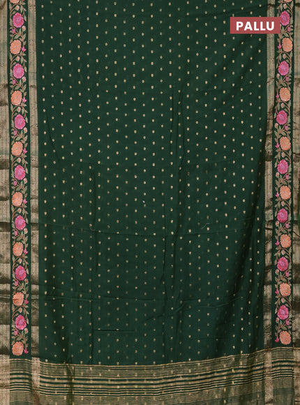 Semi chanderi saree green with zari woven buttas and floral embroidery border