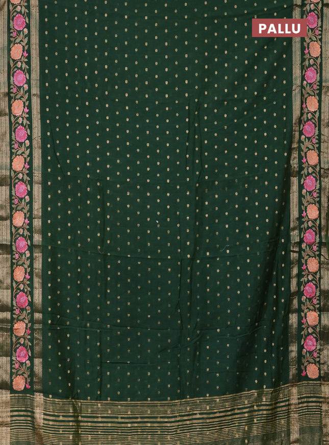 Semi chanderi saree green with zari woven buttas and floral embroidery border