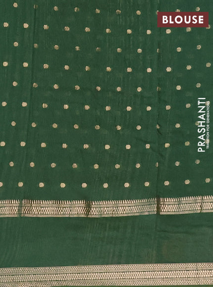 Semi chanderi saree green with zari woven buttas and floral embroidery border