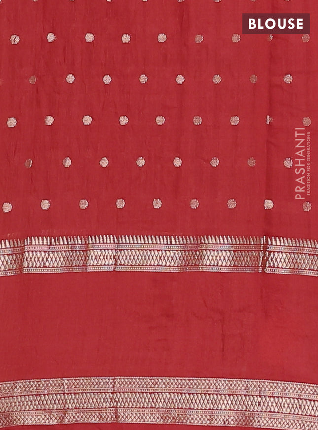 Semi chanderi saree rust shade with zari woven buttas and floral embroidery border