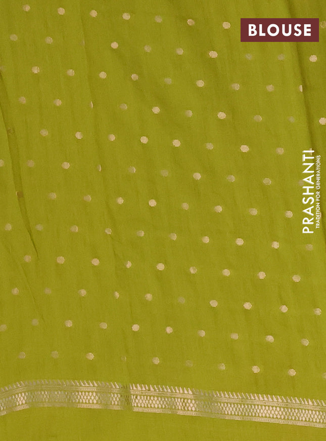 Semi chanderi saree light green with zari woven buttas and floral embroidery border
