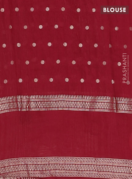 Semi chanderi saree maroon with zari woven buttas and floral embroidery border