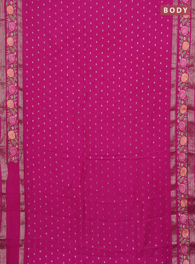 Semi chanderi saree pink with zari woven buttas and floral embroidery border