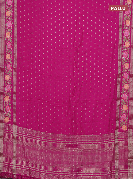 Semi chanderi saree pink with zari woven buttas and floral embroidery border