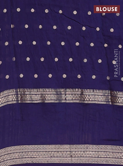 Semi chanderi saree navy blue with zari woven buttas and floral embroidery border