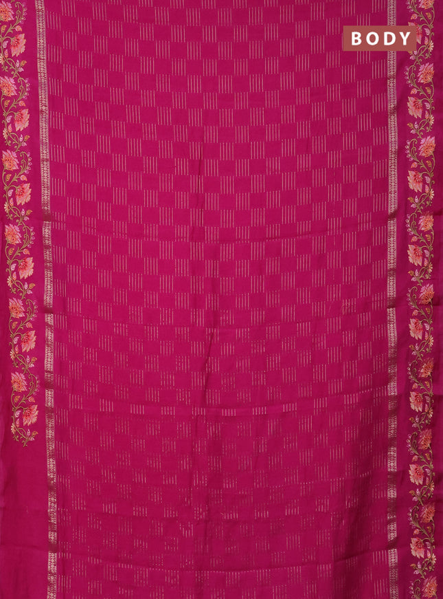Semi chanderi saree pink shade with zari woven buttas and floral embroidery border