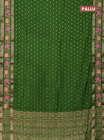 Semi chanderi saree green with zari woven buttas and floral embroidery border