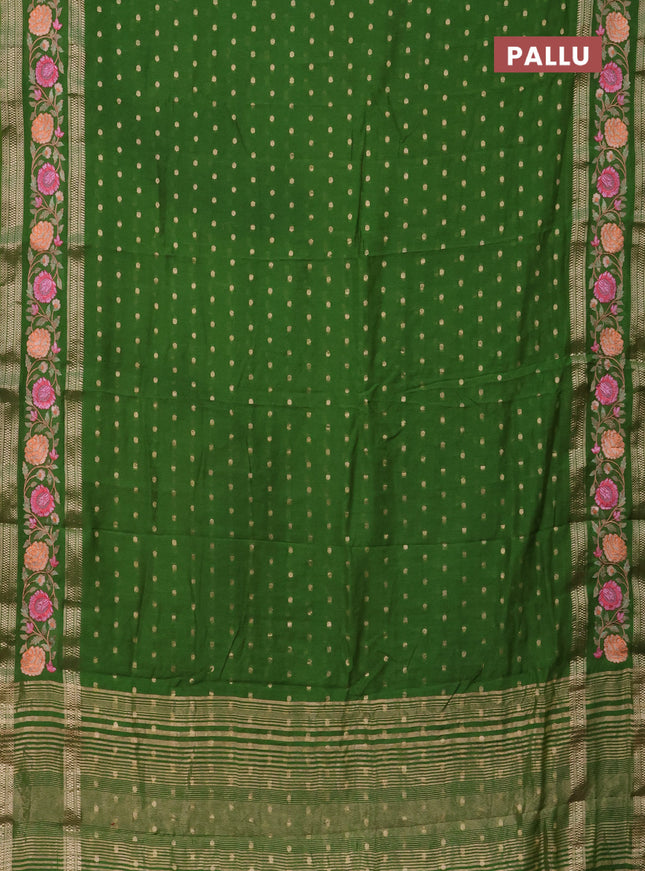 Semi chanderi saree green with zari woven buttas and floral embroidery border