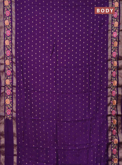 Semi chanderi saree violet with zari woven buttas and floral embroidery border
