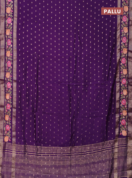 Semi chanderi saree violet with zari woven buttas and floral embroidery border