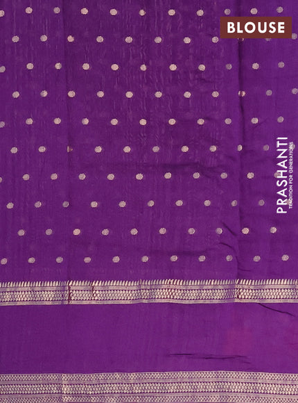 Semi chanderi saree violet with zari woven buttas and floral embroidery border