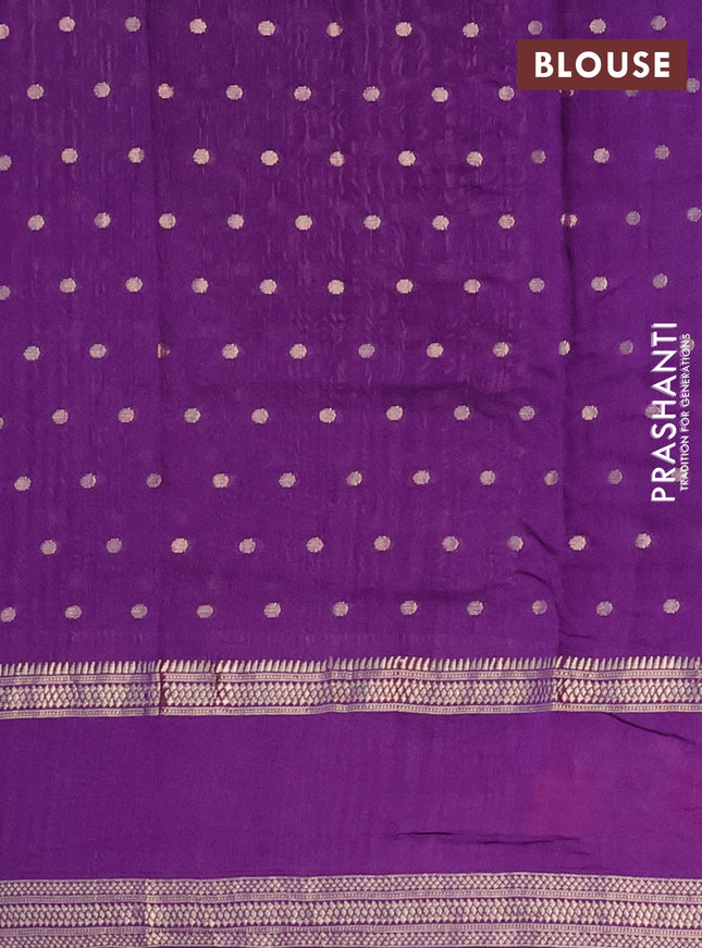 Semi chanderi saree violet with zari woven buttas and floral embroidery border