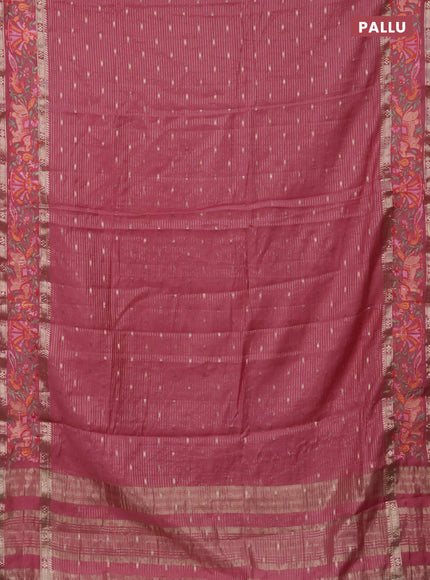 Semi chanderi saree peach pink with allover zari weaves & buttas and embroidery border