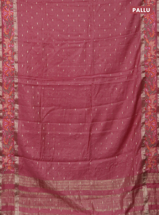 Semi chanderi saree peach pink with allover zari weaves & buttas and embroidery border