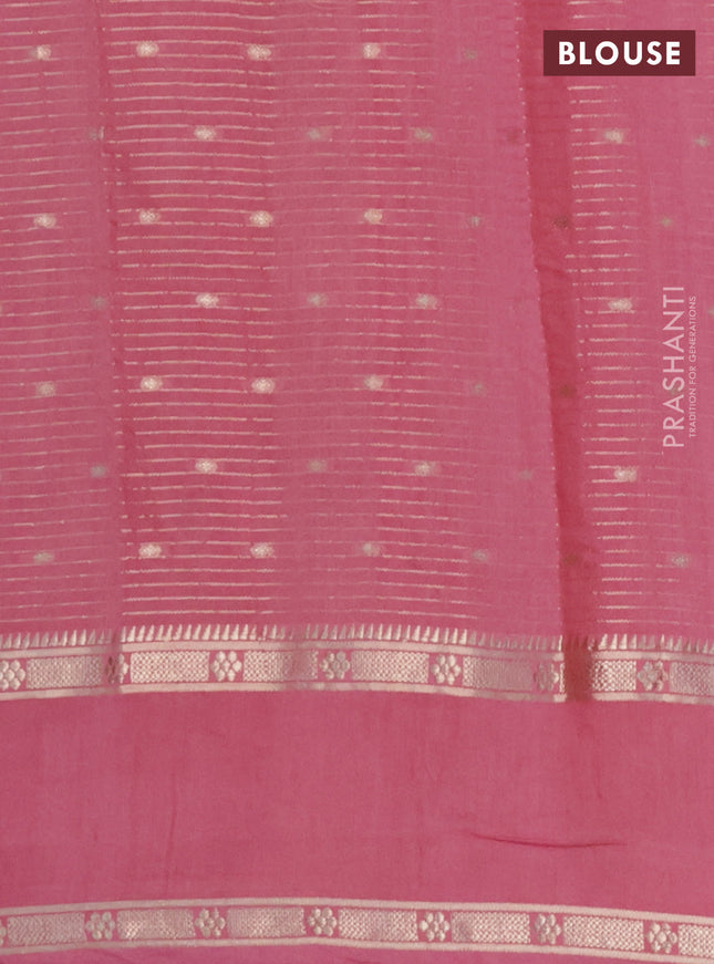 Semi chanderi saree peach pink with allover zari weaves & buttas and embroidery border