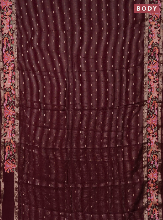 Semi chanderi saree maroon with allover zari weaves & buttas and embroidery border