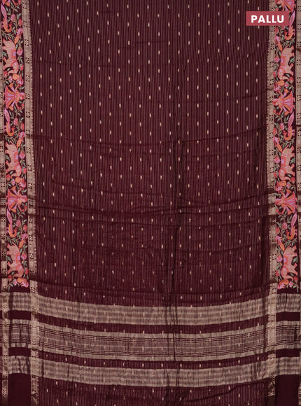 Semi chanderi saree maroon with allover zari weaves & buttas and embroidery border