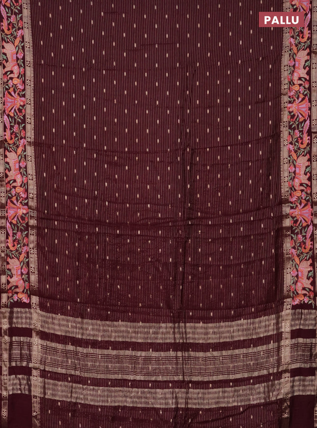 Semi chanderi saree maroon with allover zari weaves & buttas and embroidery border