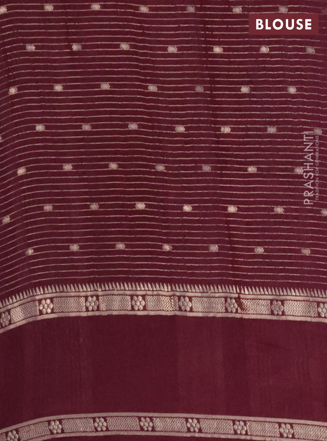 Semi chanderi saree maroon with allover zari weaves & buttas and embroidery border