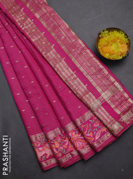 Semi chanderi saree pink with allover zari weaves & buttas and embroidery border