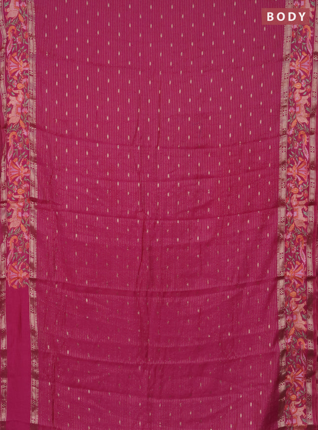 Semi chanderi saree pink with allover zari weaves & buttas and embroidery border