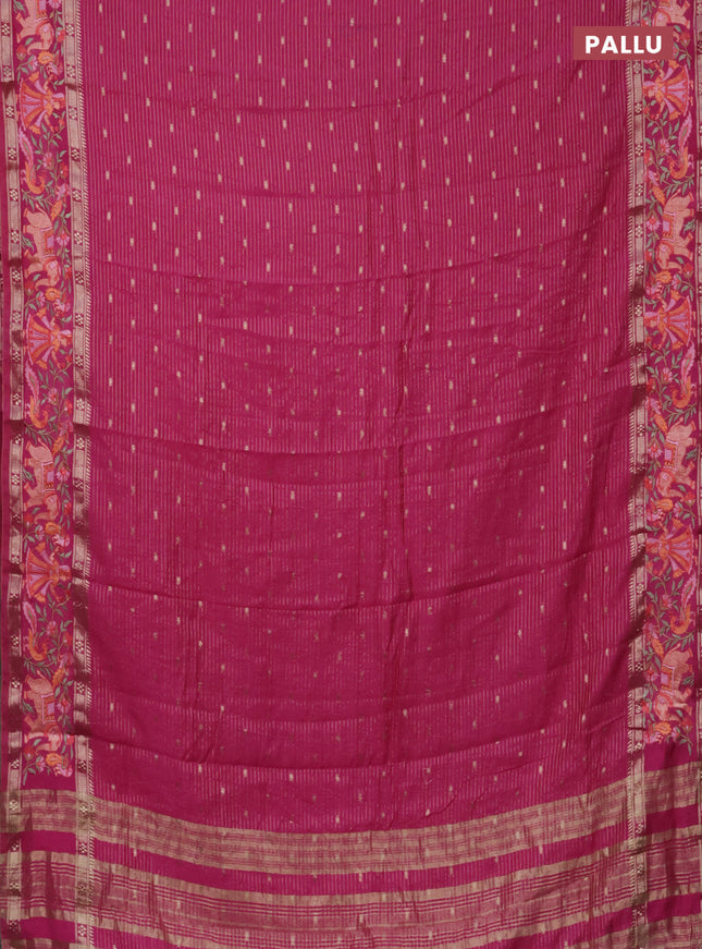 Semi chanderi saree pink with allover zari weaves & buttas and embroidery border