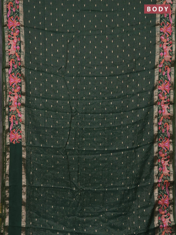 Semi chanderi saree green with allover zari weaves & buttas and embroidery border