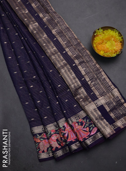 Semi chanderi saree blue with allover zari weaves & buttas and embroidery border