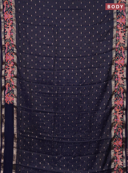 Semi chanderi saree blue with allover zari weaves & buttas and embroidery border