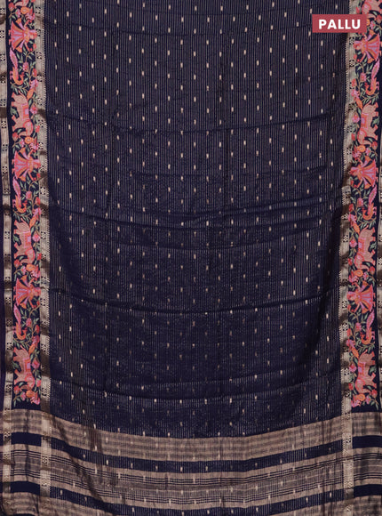 Semi chanderi saree blue with allover zari weaves & buttas and embroidery border