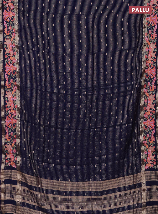 Semi chanderi saree blue with allover zari weaves & buttas and embroidery border