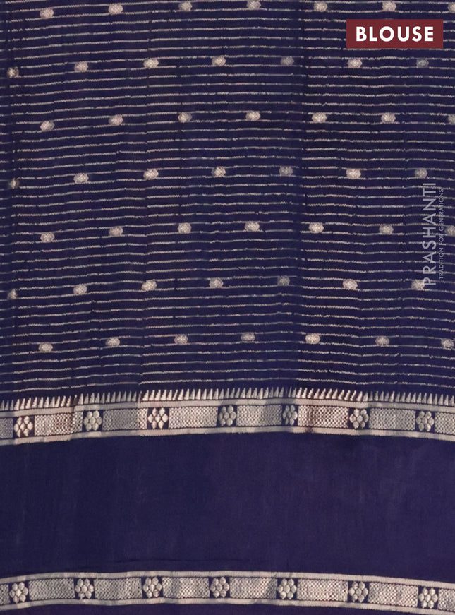 Semi chanderi saree blue with allover zari weaves & buttas and embroidery border