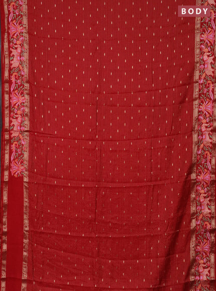 Semi chanderi saree red with allover zari weaves & buttas and embroidery border