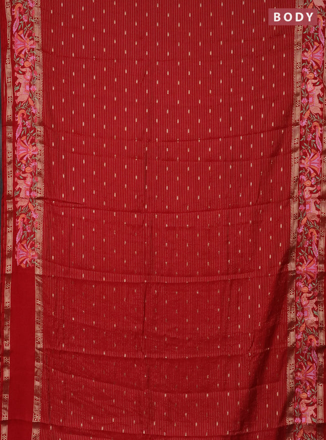 Semi chanderi saree red with allover zari weaves & buttas and embroidery border