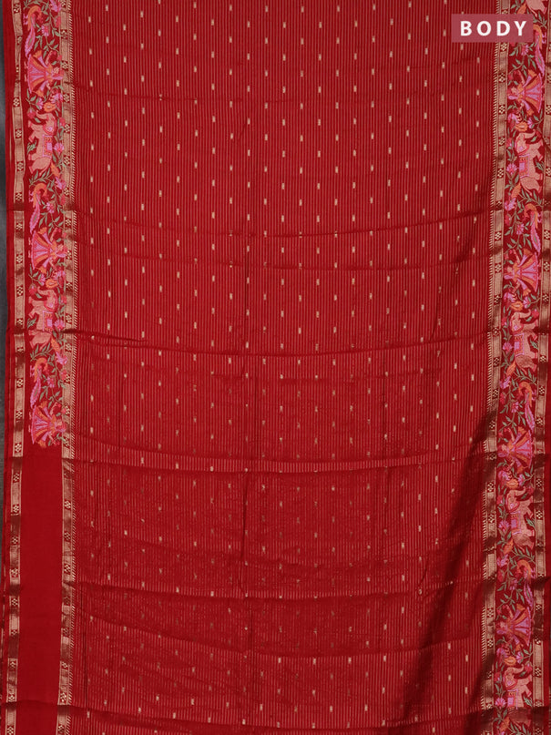 Semi chanderi saree red with allover zari weaves & buttas and embroidery border