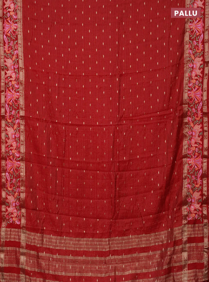 Semi chanderi saree red with allover zari weaves & buttas and embroidery border